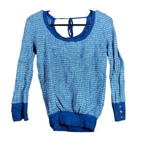 Ivanka Trump Womens Sweater Blue Scoop Neck Long Sleeve Back Tie Small